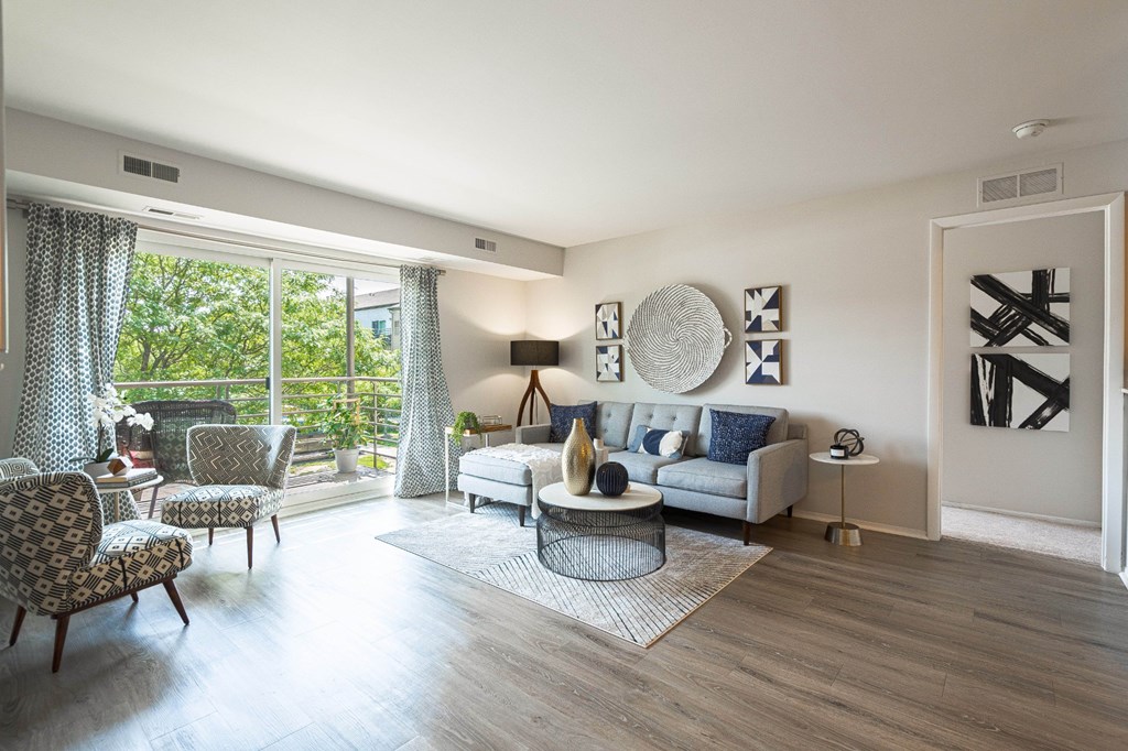 Spacious living room at The Emerson Apartments in Ann Arbor, MI